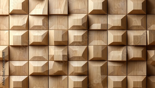 Fototapeta Naklejka Na Ścianę i Meble -  3d Wooden pattern Panel, With Wooden Background For Wall, 3d illustration. Abstract low poly background. Polygonal shapes background, geometric shape with wood texture