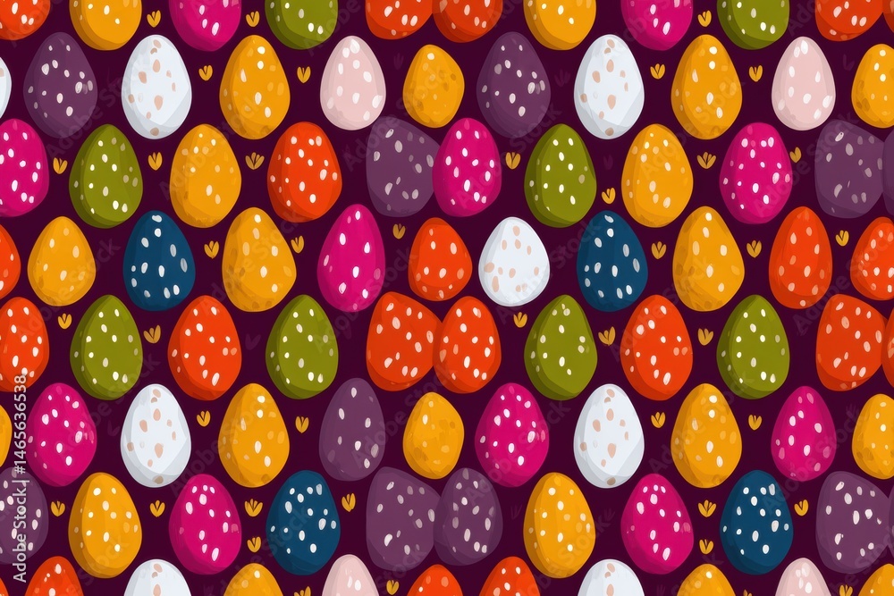 Fototapeta premium Colorful Symmetrical Flat Pattern Featuring Small Decorative Egg Icons With Various Colors and Designs Suitable for Festive Themes Generative AI