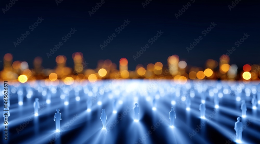 Obraz premium City Skyline Illuminated by Blue Network Lights During Nighttime