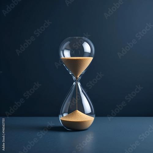Hourglass with Golden Sand on Dark Blue Background