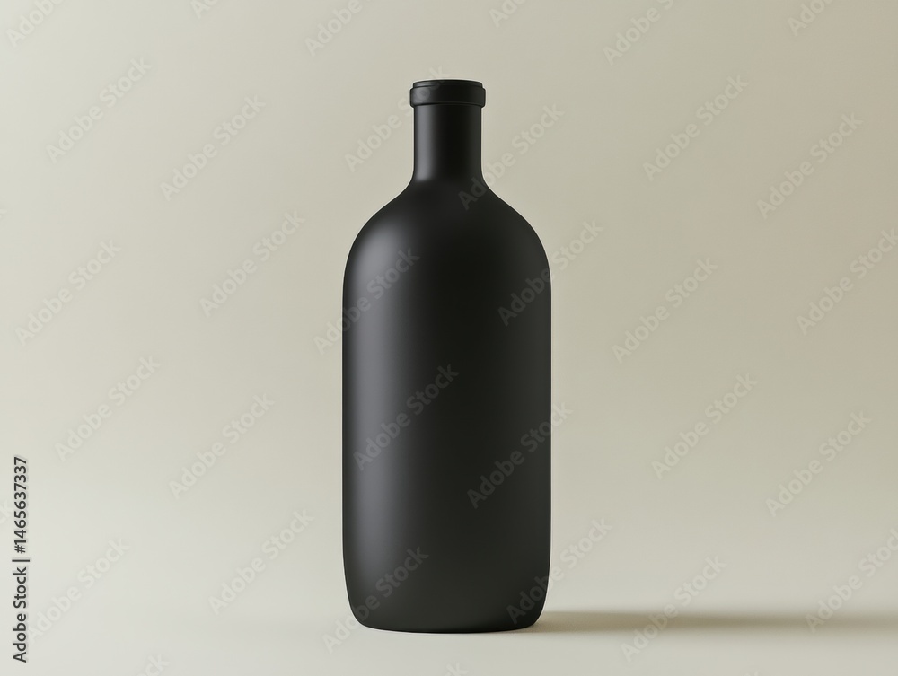 Minimalistic matte black bottle with smooth curved shape and elongated neck standing upright on neutral background for modern design and home decor Minimalistic matte black bottle with smooth curved shape and elongated neck standing upright on neutral background for modern design and home decor
