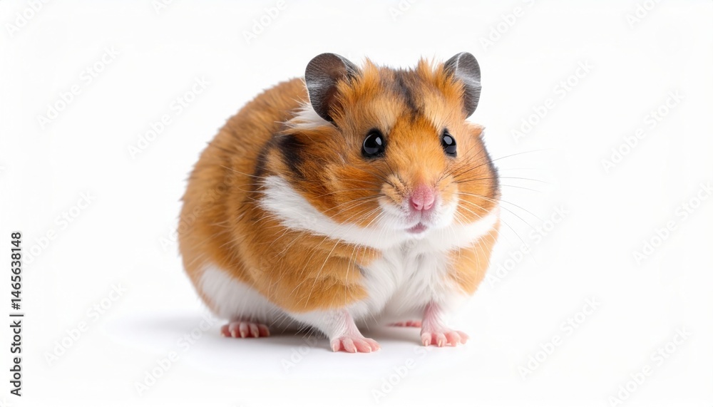 Hamster over white background, close view hamster sitting on the ground Hamster over white background, close view hamster sitting on the ground
