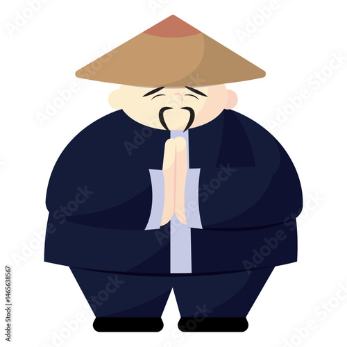 Asian man in traditional outfit. Vector