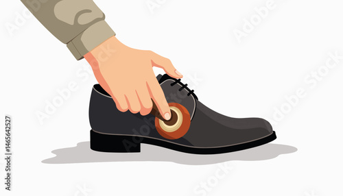 Hand polishing black shoe with brush, attention to detail
