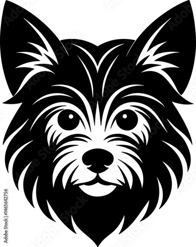 yorkshire terrier head  simple black silhouette, Black silhouette vector icon, silhouette illustration, Animal silhouette