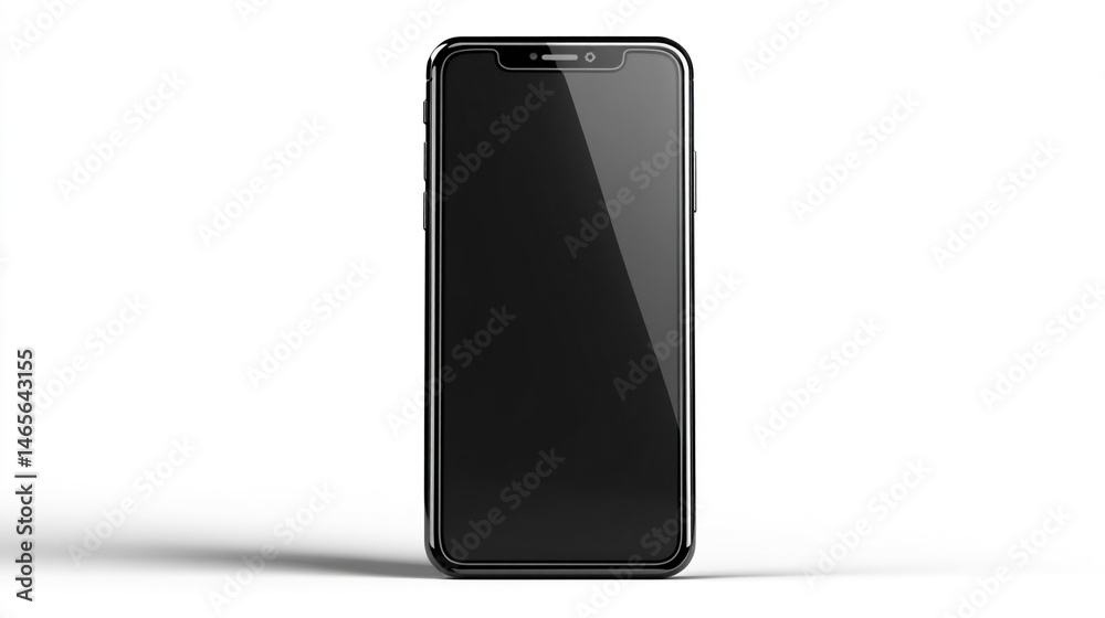 Naklejka premium A modern smartphone on a white background with a blank black screen, perfect for display.