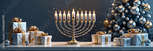 hannukan menohannukan menorah lamp, gift boxes, christmas treerah lamp, gift boxes, christmas tree
