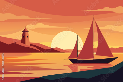 sailing boat at sunset
