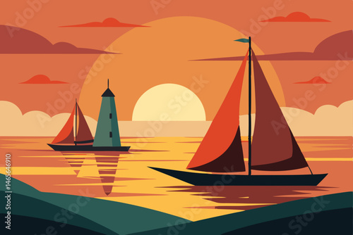 sailing boat at sunset