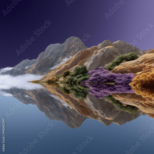 A mountain range with a lake in the foreground