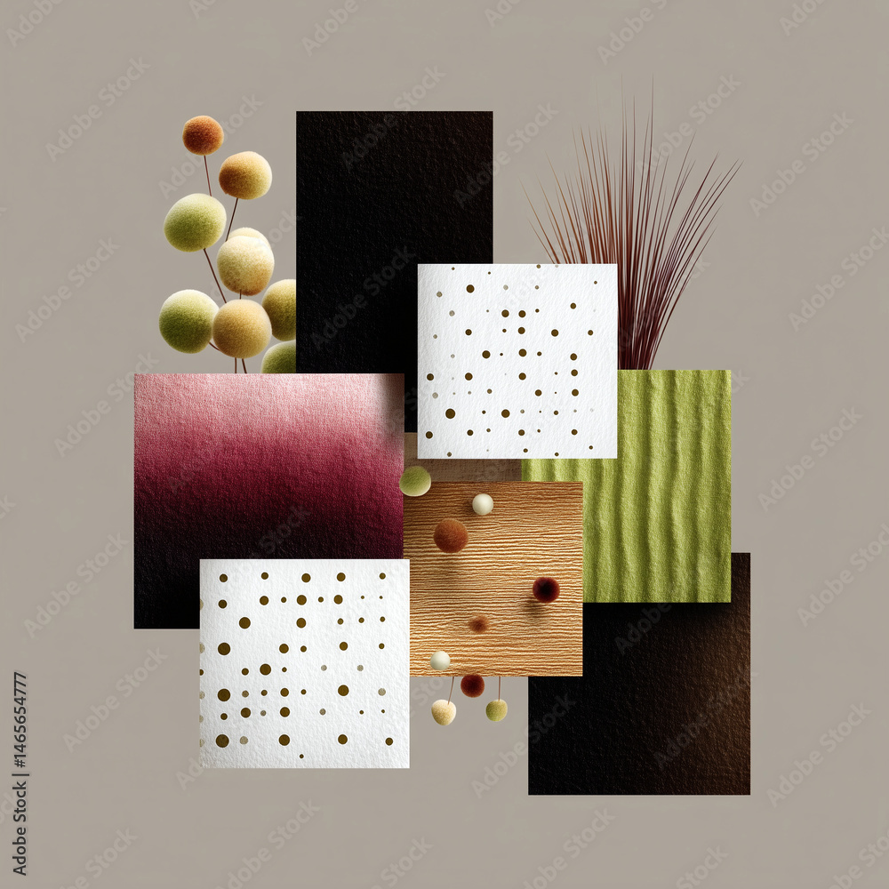 A collage of different colored squares with a green