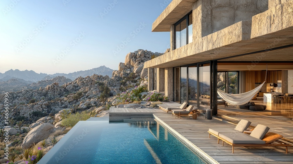 Fototapeta premium Modern home by rocky landscape
