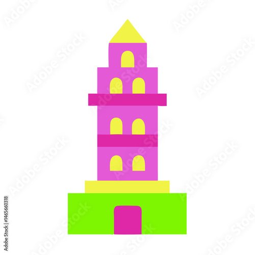 Minimalistic colorful tower icon on white background for modern design concepts and architecture themes