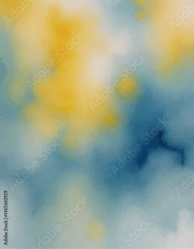 Abstract Flowing Watercolor in Blue and Yellow