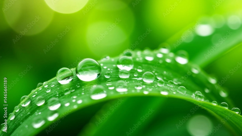 Macro photography of water drops on green leaves with blurred background. Bokeh effect, feeling of purity. AI generation Macro photography of water drops on green leaves with blurred background. Bokeh effect, feeling of purity. AI generation