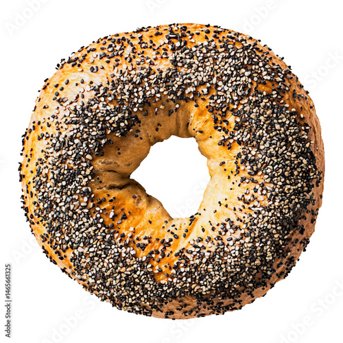 Bagel on transparent background. A bread product originating in the Jewish communities of Poland, traditionally shaped by hand into the form of a ring.