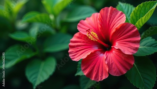Vibrant tropical hibiscus, lush green leaves, exotic print, beauty, repeat, design