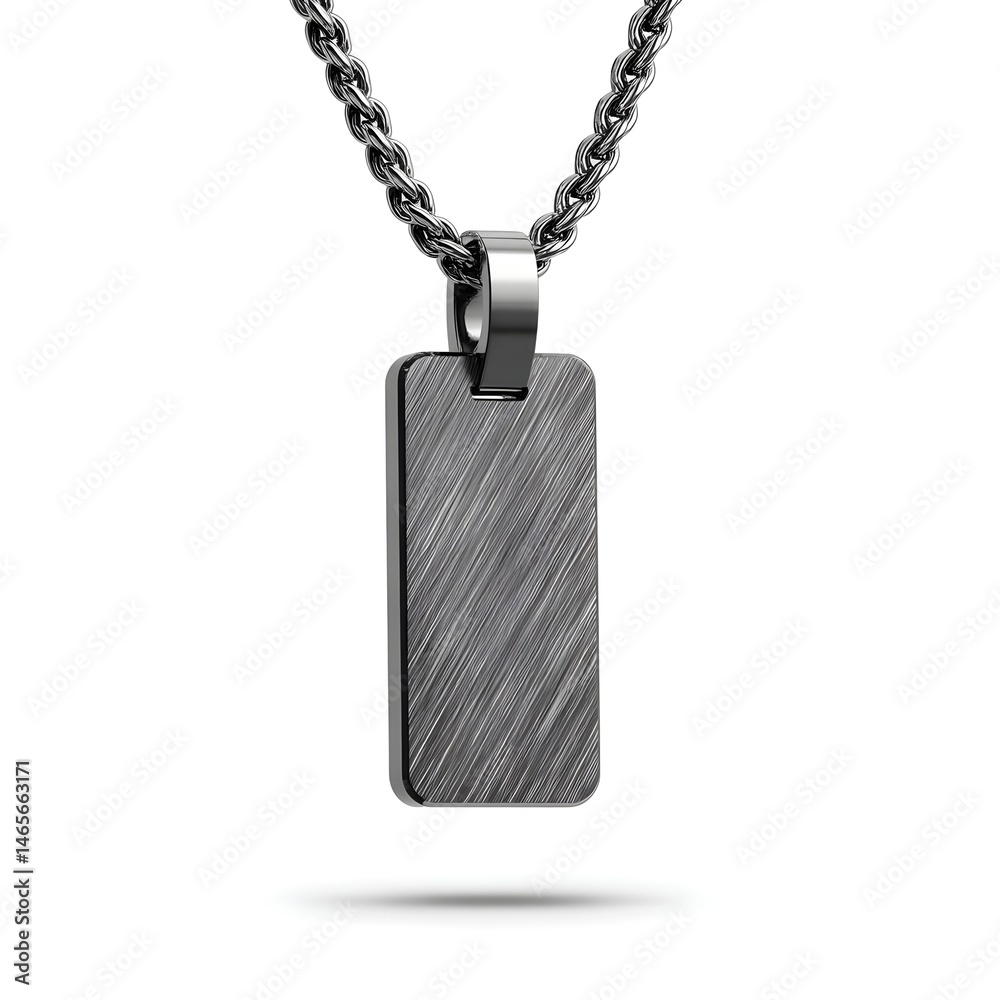 Fototapeta premium Command Attention with a Brushed Titanium Stealth Necklace Showcasing Micro Etched Detail and Modern Edge