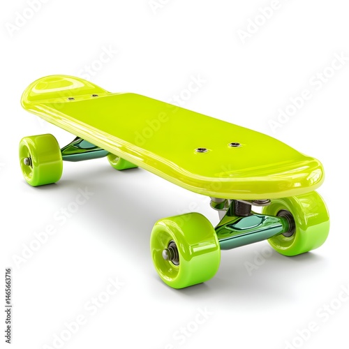 Vibrant glossy chartreuse 3D skateboard showcasing high-traction plastic grip design for dynamic urban cruising experiences