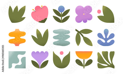 Spring, summer abstract flowers,plants,organic shapes and elements.Artistic modern floral symbols.Flat vector emblems for holidays prints,design logos,invitations,packaging,covers,branding