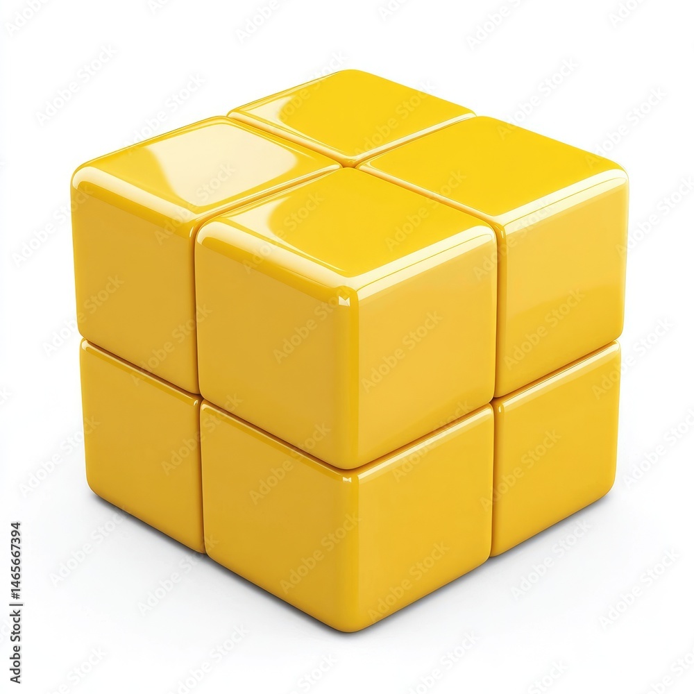 Fototapeta premium Geometric yellow cube composed of smaller squares.