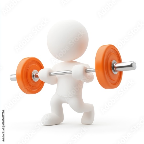 3D figure lifting a barbell, showcasing strength training.
