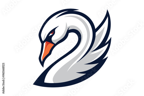 Fierce white swan mascot displays elegant strength within its streamlined and formidable form