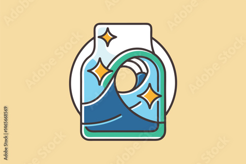 Creative vector illustration depicting a wave crashing beside a beverage on a beach, capturing the essence of summer and outdoor activities near the ocean during daylight hours