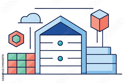 Vector illustration of modern data center architecture with servers and cloud technology integration showcasing efficient storage solutions and connectivity