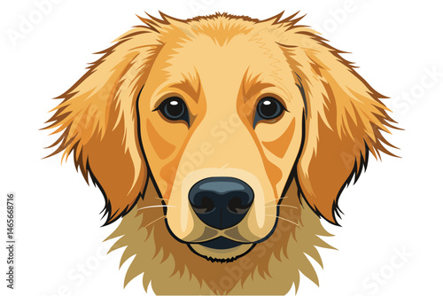 Golden retriever portrait in vibrant vector illustration style showcasing a friendly expression against a blue background