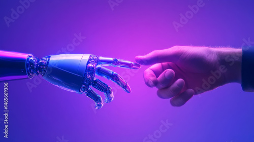 Futuristic connection between human hand and robot hand symbolizing ai automation