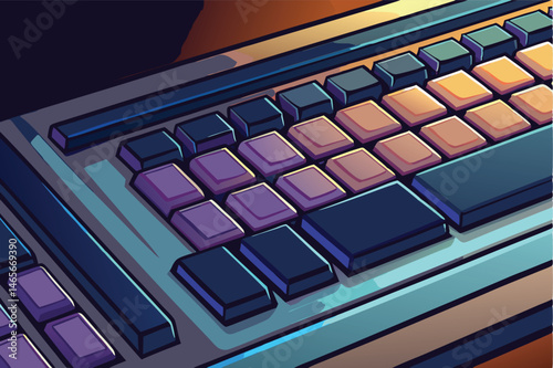 Detailed vector illustration of a modern laptop keyboard showcasing vibrant keys in a sleek design with a focus on the unique color variation enhancing the visual appeal