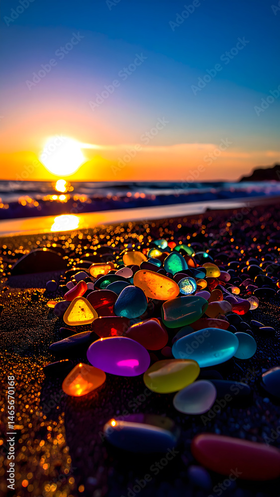 Obraz premium Stack of Pastel Sea Glass with Beach in Background
