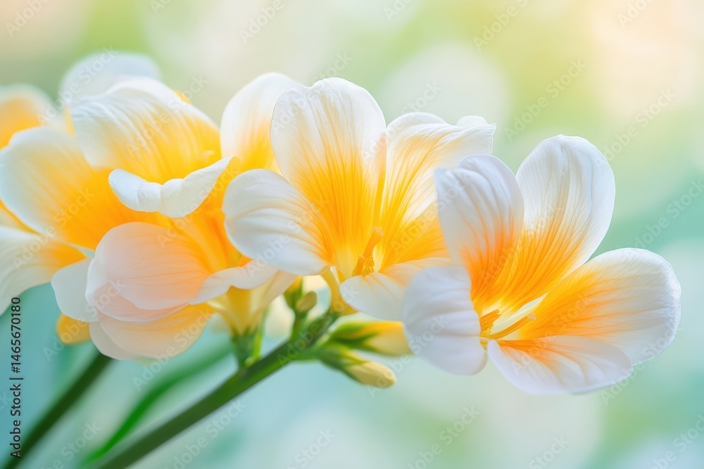 Fototapeta premium Delicate, yellow-edged flowers in soft focus.