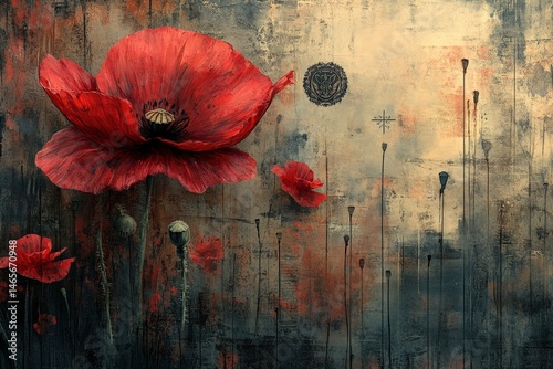 Collage Representing Peace and Remembrance Through Poppies and Military Symbols, Honoring Sacrifices of Soldiers Throughout History