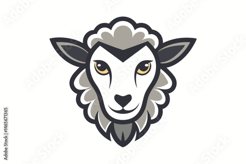 sheep head reveals wooly texture and striking yellow eyes on clear background