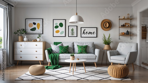 Modern Minimalist Living Room Interior Design Scandinavianstyle.Generated with AI