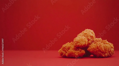 Crispy fried chicken pieces against red background