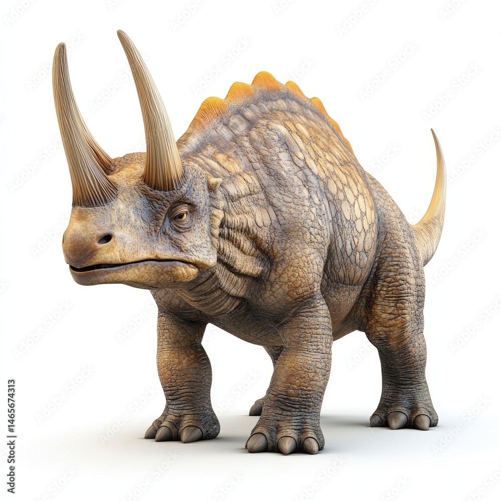 Fototapeta premium Prehistoric creature, showcasing a ceratopsian dinosaur.