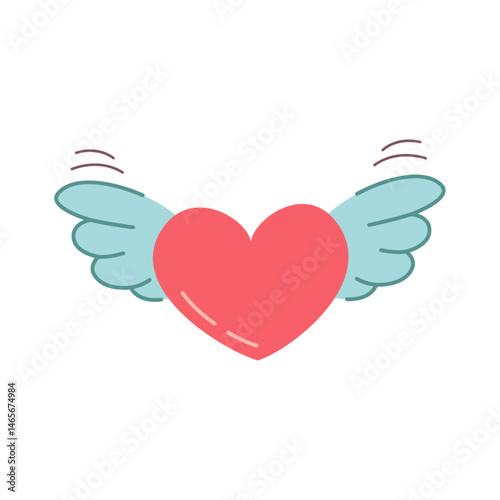 Cute flying heart with wings. Romantic illustration perfect for Valentine’s Day, love-themed designs, stickers, or greeting cards.