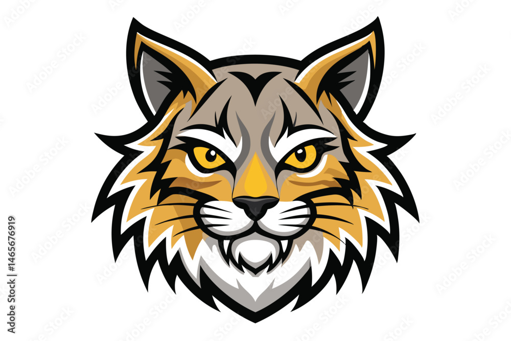 Fierce bobcat face shows golden eyes, pointy ears, and sharp teeth vividly rendered Fierce bobcat face shows golden eyes, pointy ears, and sharp teeth vividly rendered