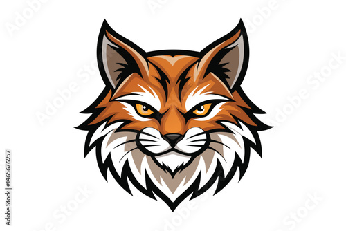 A stylized bobcat with fierce golden eyes stares intensely directly at the viewer