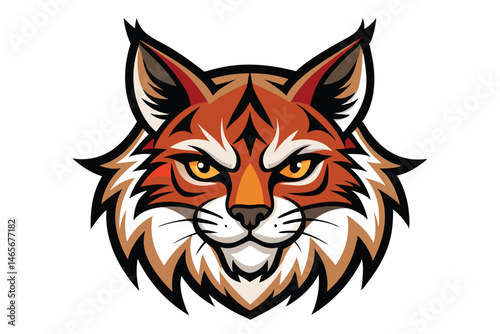 Fierce bobcat head shows its orange fur, sharp eyes, and determined expression