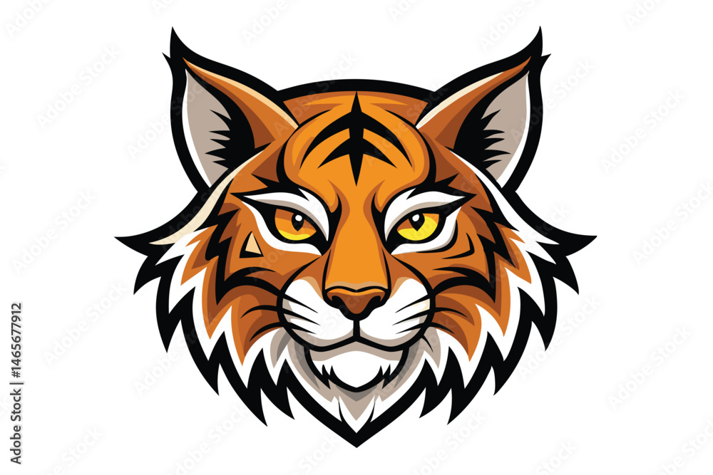Obraz premium Bold bobcat head displays vivid orange fur patterns with striking yellow eyes