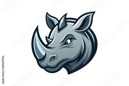rhinoceros head mascot showcases a powerful, fierce expression with defined contours and shading
