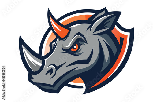 Angered rhino head featuring orange horns and eyes displays a determined expression