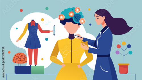 A fashion designer creates a collection inspired by data visualizations of the human brain exploring the intersection of art and science.. Vector illustration