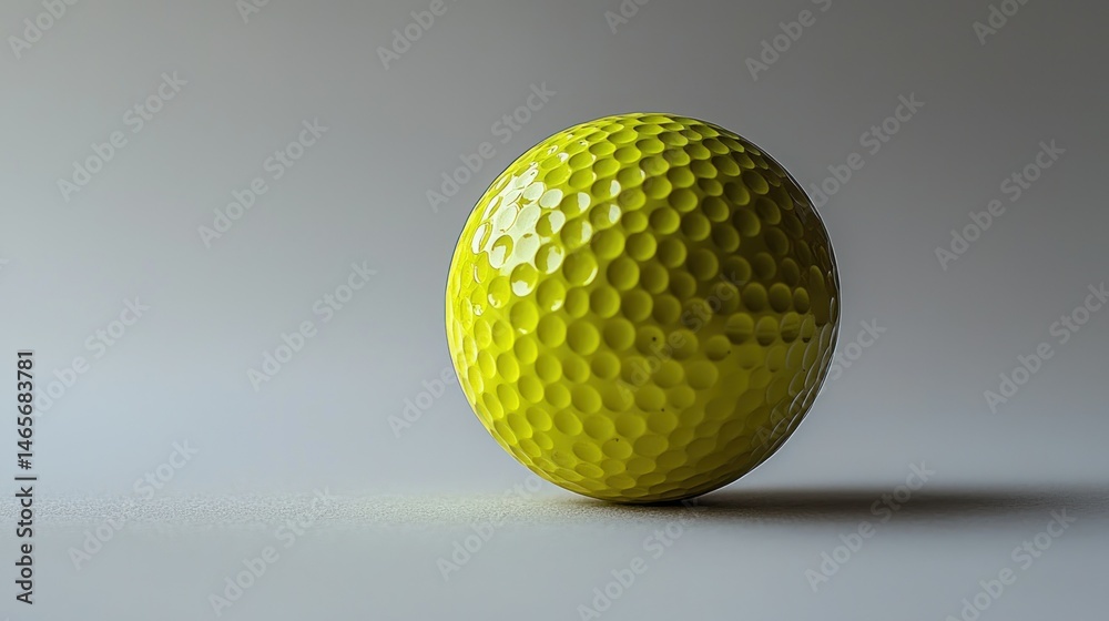 Yellow golf ball on grey surface. Dimpled texture visible Yellow golf ball on grey surface. Dimpled texture visible