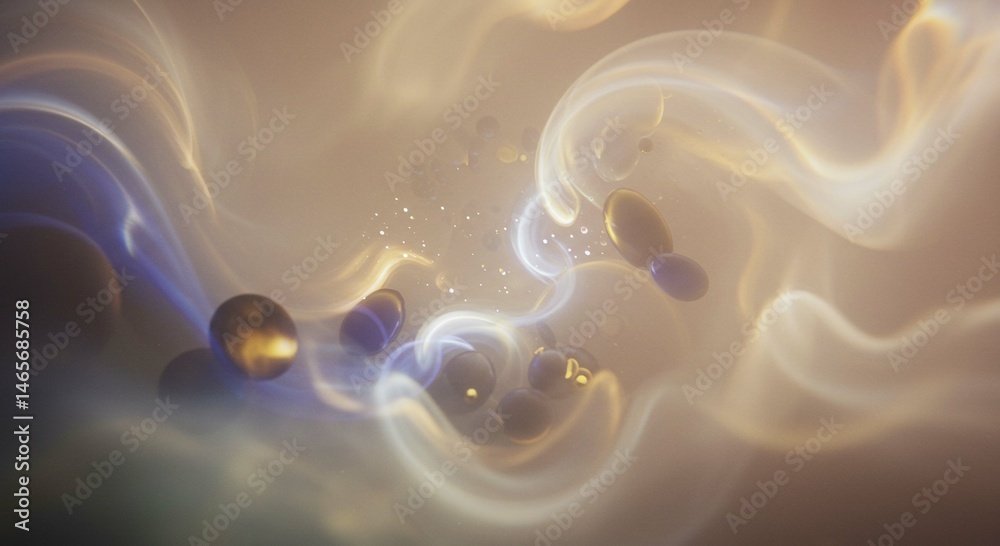 Obraz premium Abstract Swirling Light with Golden and Blue Spheres Ethereal Background Texture