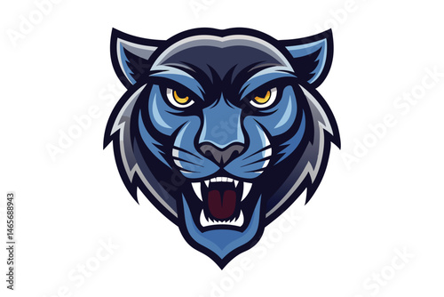 An aggressive blue cougar roars ferociously, revealing sharp teeth and glowing eyes towards viewers